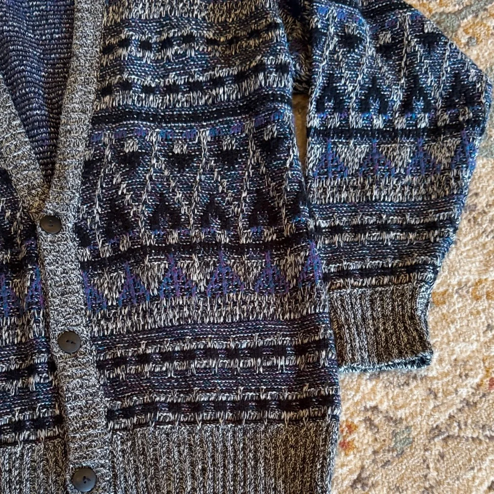 Method Vintage Geometric‎ Knit Cardigan Sweater XL Blue Gray Grandpa Cozy Boho